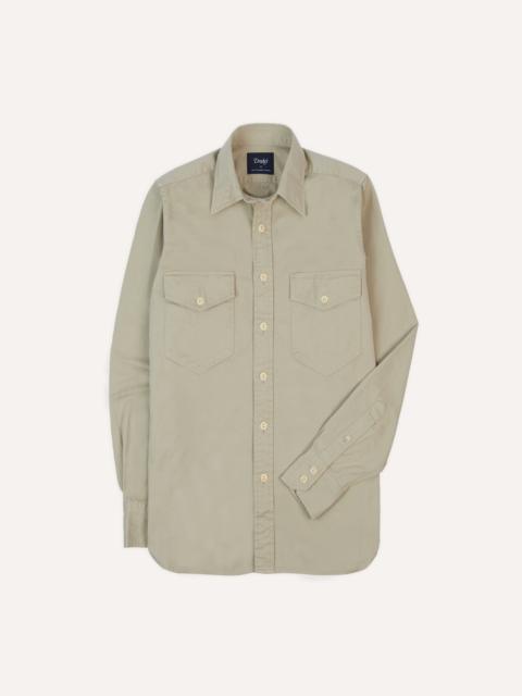 Drake's Stone Cotton Long Point Collar Work Shirt