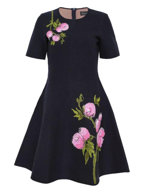 Oscar de la Renta floral-embroidered short-sleeve mini dress