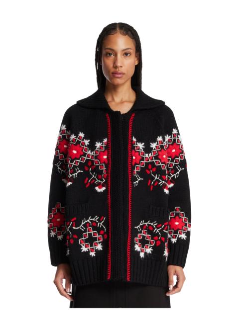 Moncler Grenoble Black Embroidered Wool Cardigan