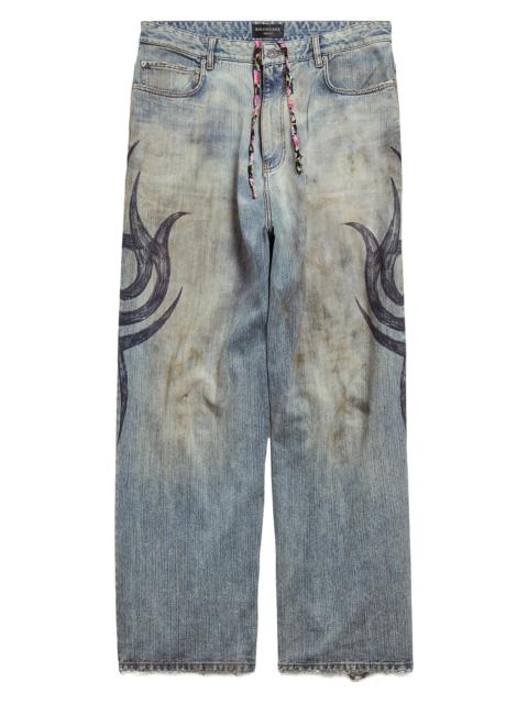 BALENCIAGA Men's Y2k Stretched Knee Baggy Pants - Light Blue