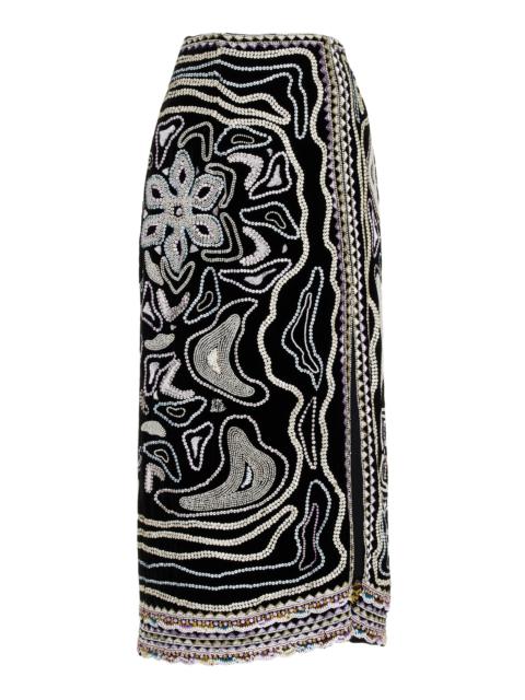 Adara Embellished Silk-Blend Midi Skirt black