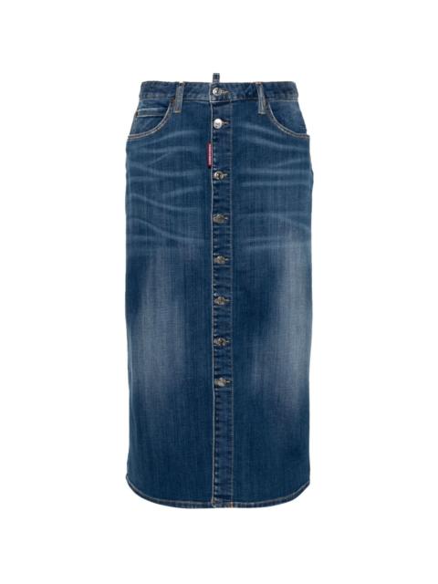 med-length denim skirt