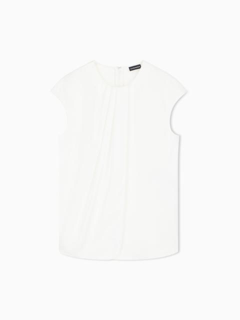 EMPORIO ARMANI TOP IN TECHNO TWILL WITH HIGH COLLAR AND BOW DETAIL
