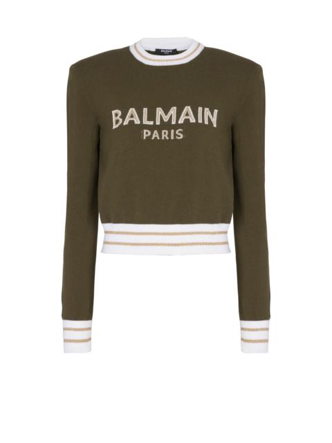 Balmain Cropped wool jumper with Balmain logo
