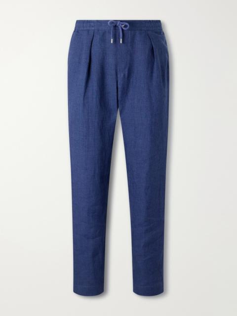 Ralph Lauren Prince of Wales Linen Straight-Leg Pleated Drawstring Trousers
