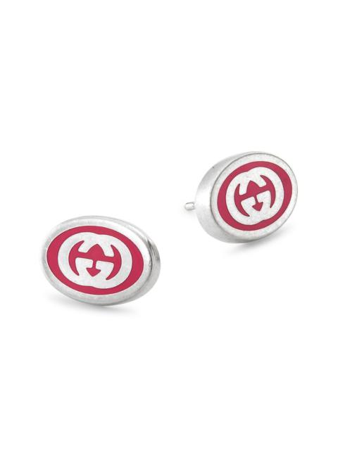 GUCCI Interlocking G Sterling Silver & Enamel Stud Earrings