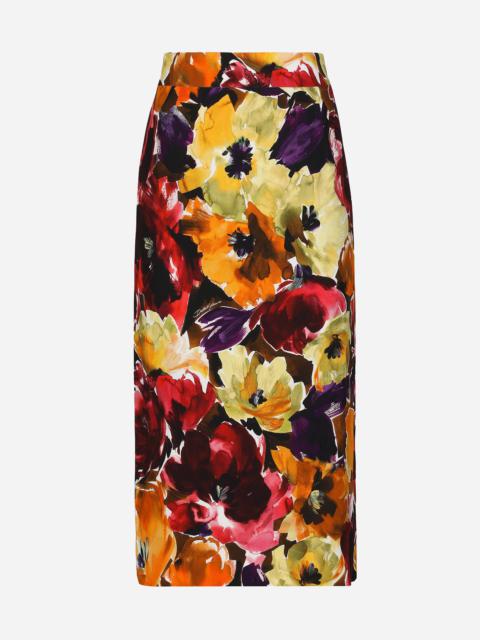 Cady calf-length skirt with abstract flower print
