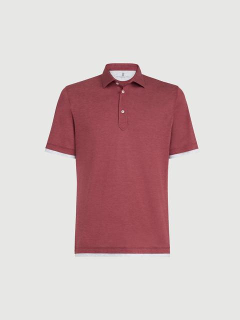 Brunello Cucinelli Silk and cotton jersey polo with shirt-style collar and faux-layering