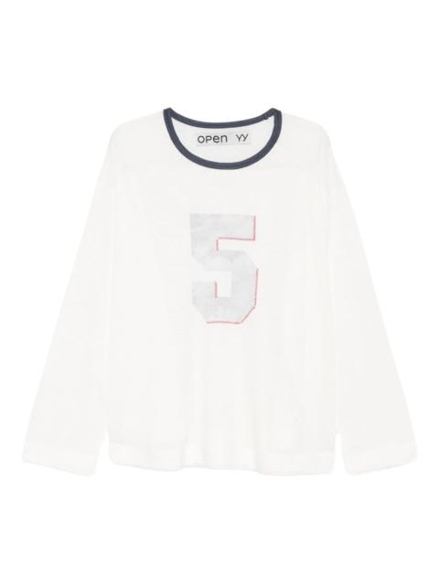 OPEN YY number graphic linen tee sweater