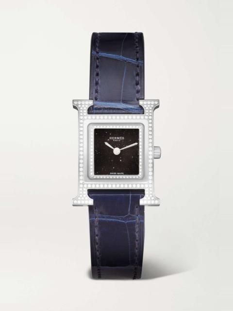 Hermès Heure H 25mm small stainless steel, alligator and diamond watch