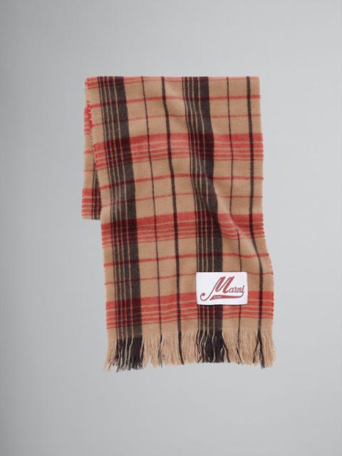 BROWN CHECK WOOL SCARF