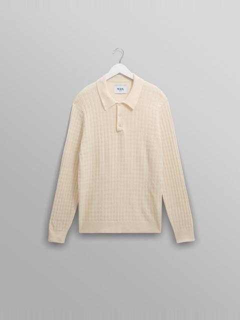 Wax London Oban - Ecru Diamond Stripe Knitted Polo