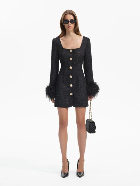 Black Boucle Feather Mini Dress