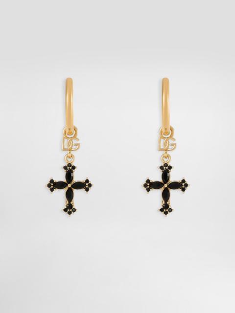 Hoop earrings with crosses and rhinestones