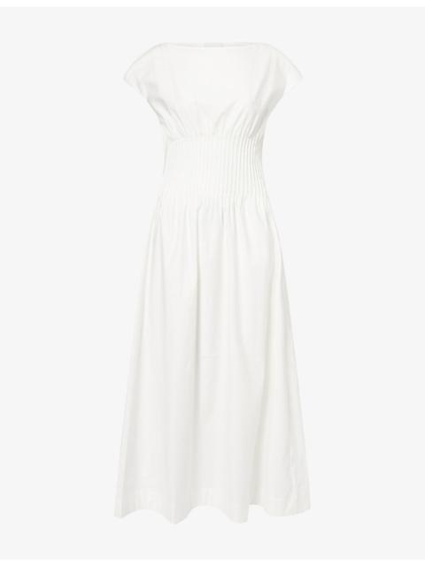 Reformation Aintana Cinched-Waist Cotton-Blend Midi Dress