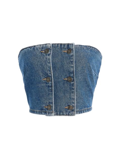 ROTATE Button-Detailed Denim Top blue