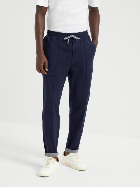 Cotton, cashmere and silk French terry double cloth trousers with Crête detail