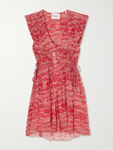 Isabel Marant Étoile Anawa Tie-detailed Gathered Printed Crepon Mini Dress