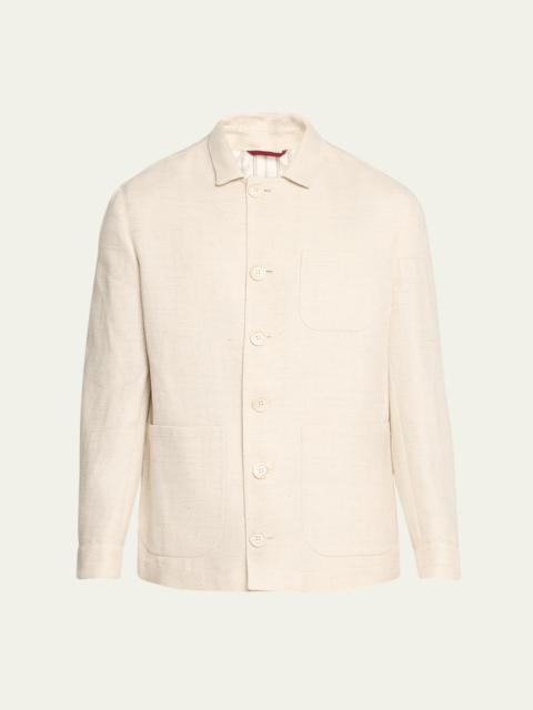 Men's Ecru Linen-Blend Chore Jacket