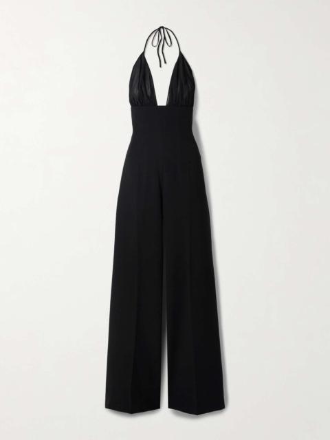 MÔNOT Tulle-trimmed crepe halterneck jumpsuit