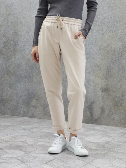 Stretch cotton lightweight French terry trousers with monili