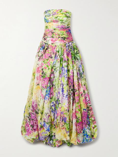 Aje. Dahlia Strapless Pintucked Printed Lyocell-blend Gown