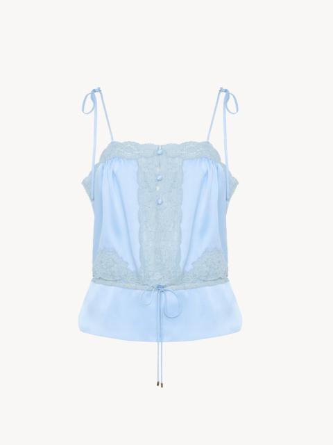 Chloé DRAWSTRING CAMISOLE TOP IN WASHED SILK SATIN & LACE