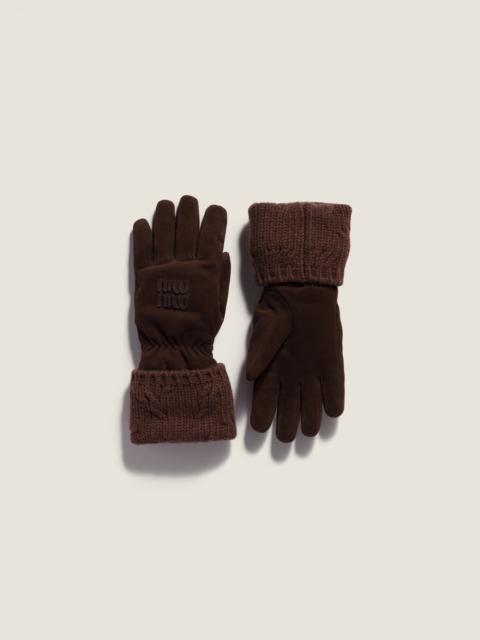 Miu Miu Suede and knit gloves