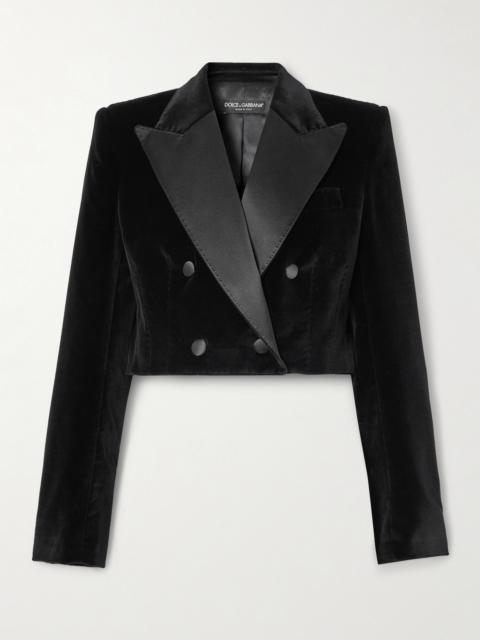 Dolce & Gabbana Cropped Double-breasted Satin-trimmed Velvet Blazer