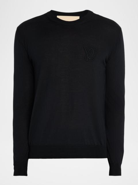 Valentino Men's Wool Embroidered Monogram Crewneck Sweater