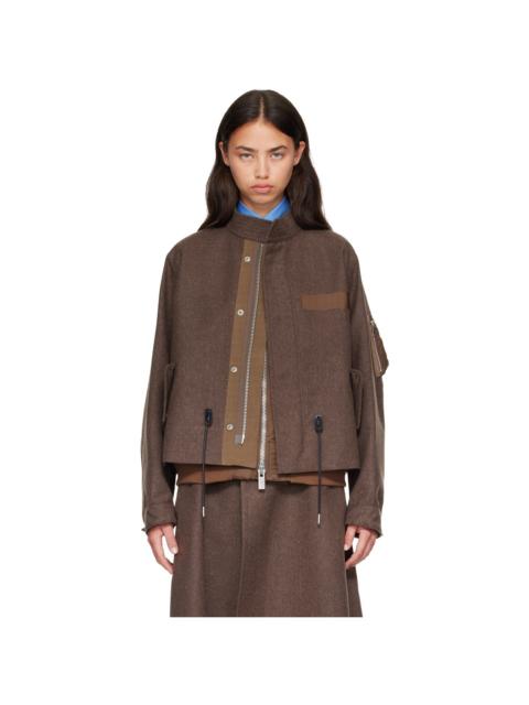 sacai Brown Wool Flannel x Nylon Twill Coat