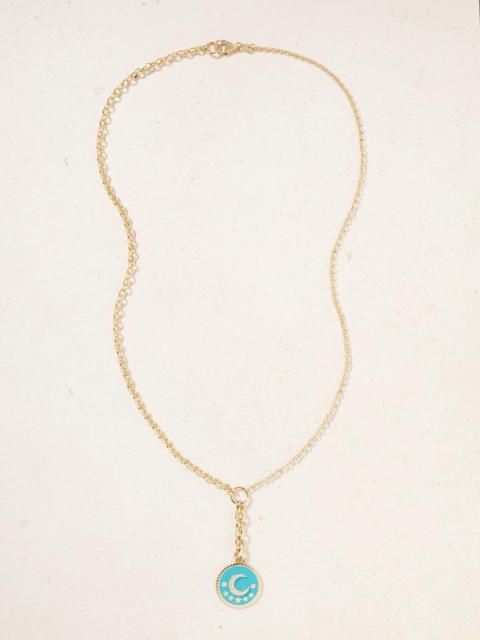 FOUNDRAE Aqua Crescent 18-karat Gold, Diamond And Enamel Necklace