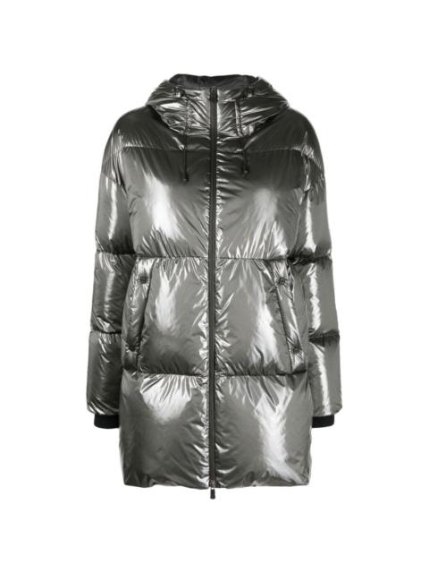 high-shine puffer coat