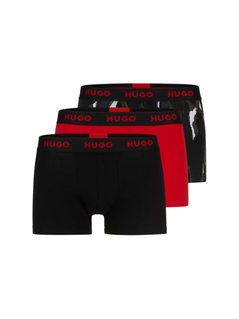 HUGO TRIPLE-PACK OF STRETCH-COTTON TRUNKS WITH LOGO WAISTBANDS