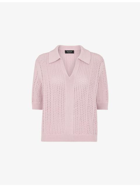 WHISTLES Pointelle-Collar Short-Sleeve Collared Knit