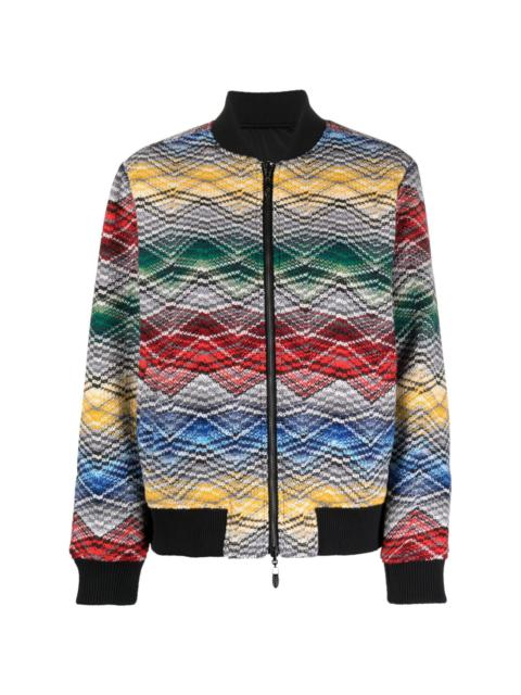 logo-embroidered zigzag-print bomber jacket