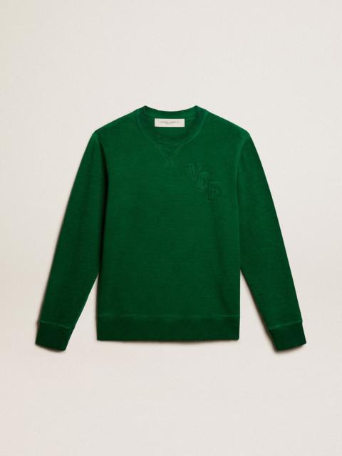 Round-neck sweatshirt in green cotton fleece