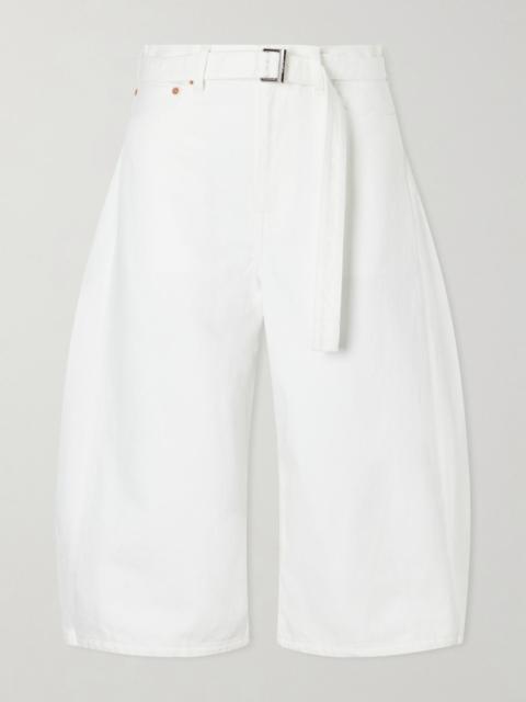 sacai Belted cropped high-rise barrel-leg jeans White