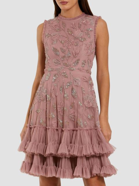 MAC DUGGAL Women's Ruffled Floral Embroidered Minidress - Antique Rose