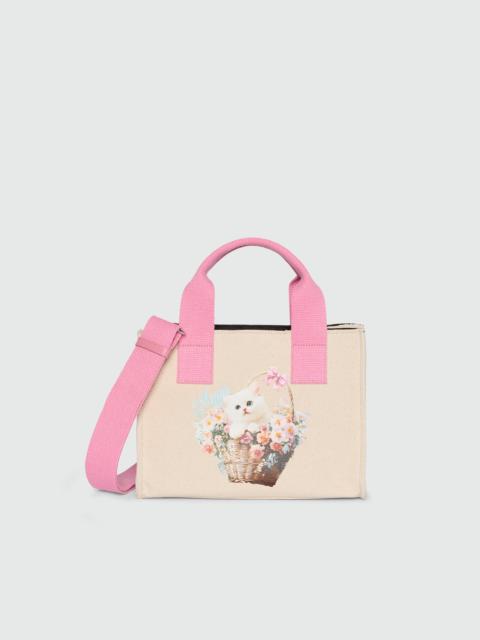 MSGM Off-white canvas micro tote with print and contrasting handles