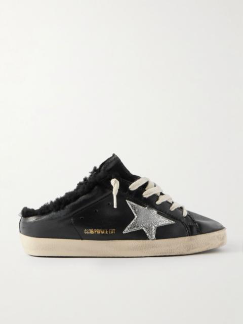 Golden Goose Super-Star Sabot distressed shearling-lined leather slip-on sneakers Black