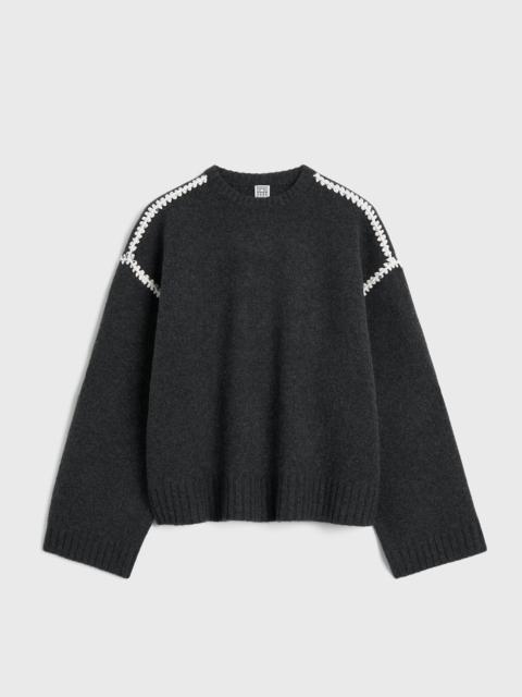 Embroidered wool cashmere knit grey melange