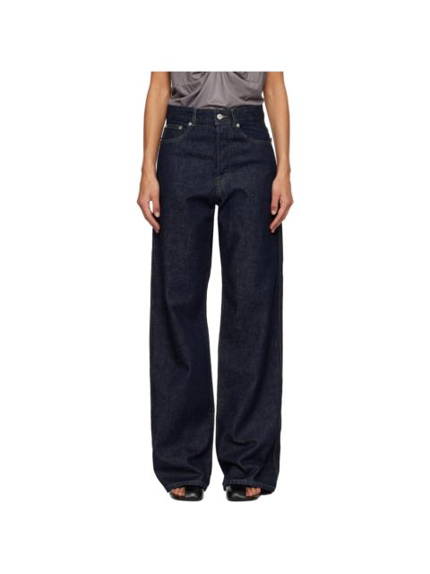 Dries Van Noten Blue Leather Patch Jeans