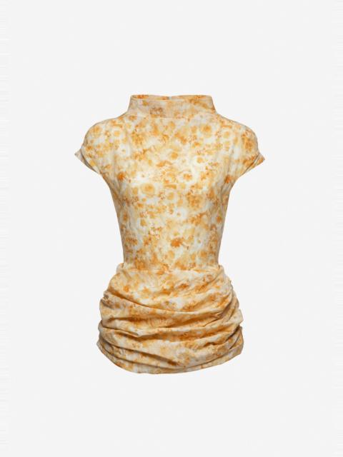 MAGDA BUTRYM Fitted draped mini dress with stand collar in yellow print