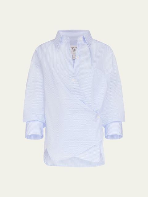 TWP Newest Earl Striped Asymmetric Button-Front Shirt