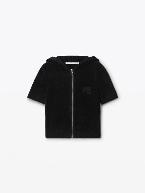 cropped zip-up hoodie in chenille