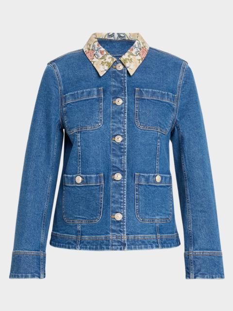 Cinq à Sept Dalton Floral-Collar Denim Jacket