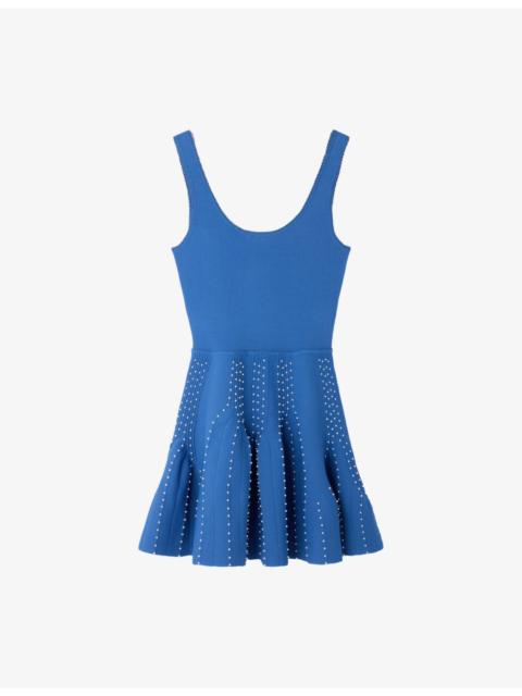 Sandro Bead-Embellished Flared Stretch-Knit Mini Dress