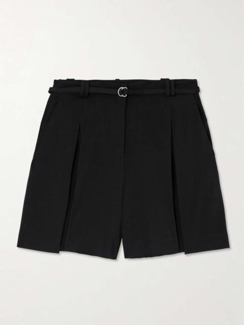 Another Tomorrow Belted pleated crepe shorts