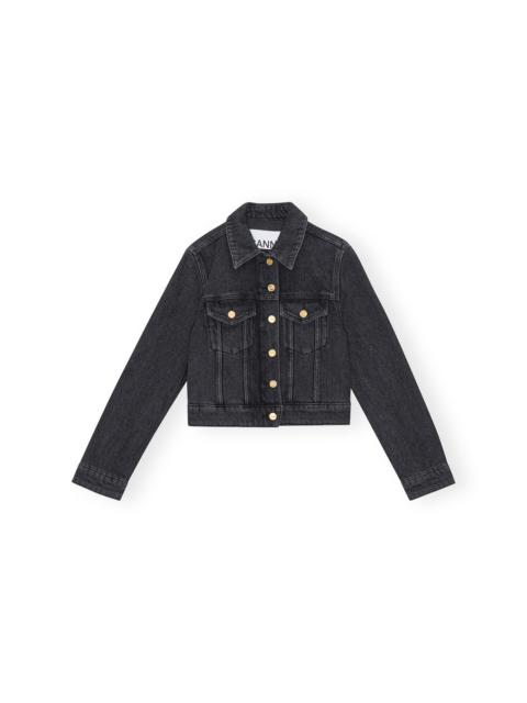 GANNI WASHED BLACK HEAVY CROPPED DENIM JACKET